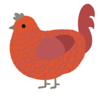 A vermilion and red chicken with a lace pattern