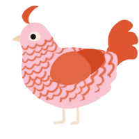 A rose and vermilion chicken with a lace pattern