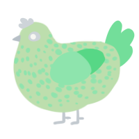 A gluppy and spring chicken with a speckle pattern