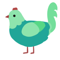赤緑んご, a turquoise and spring chicken with a head pattern