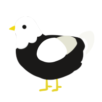 A sable and white chicken with a head pattern