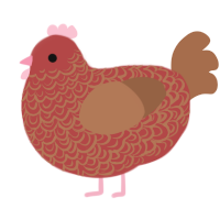 A red and brown chicken with a double-lace pattern