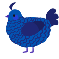 Blue, a ultramarine and navy chicken with a lace pattern