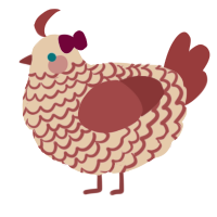 A cream and red chicken with a lace pattern