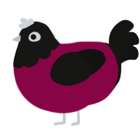 A maroon and black chicken with a head pattern