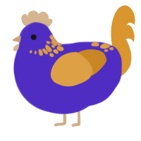 A indigo and orange chicken with a neck-speckle pattern