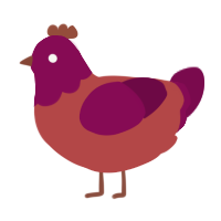 A red and wine chicken with a head pattern
