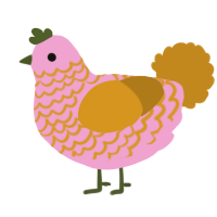 Merak, a pink and ochre chicken with a lace pattern