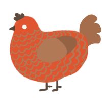A vermilion and brown chicken with a lace pattern