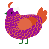 A plum and vermilion chicken with a lace pattern