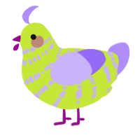A lime and lilac chicken with a bar pattern