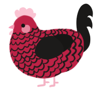 A crimson and sable chicken with a lace pattern
