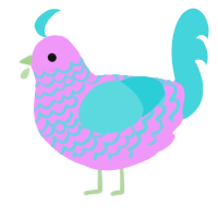 A lavender and aqua chicken with a lace pattern