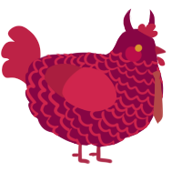A maroon and crimson chicken with a lace pattern