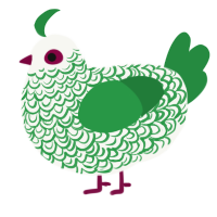 A white and viridian chicken with a double-lace pattern