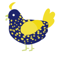 A navy and yellow chicken with a speckle pattern