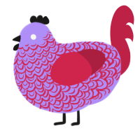 A lilac and crimson chicken with a double-lace pattern
