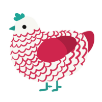 ornamental, a white and crimson chicken with a lace pattern