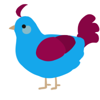blue baby, a sky and maroon chicken