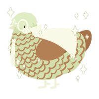 A gluppy and brown chicken with a lace pattern