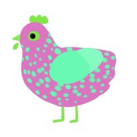 A viridian and maroon chicken with a speckle pattern