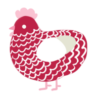 A crimson and white chicken with a lace pattern