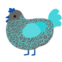 A grey and aqua chicken with a double-lace pattern