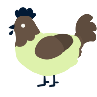 A apple and bark chicken with a head pattern