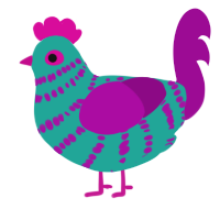 A turquoise and plum chicken with a bar pattern