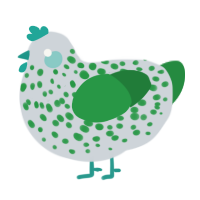 unwell, a mist and viridian chicken with a speckle pattern