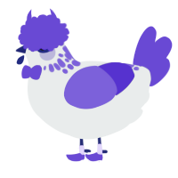 A silver and indigo chicken with a neck-speckle pattern