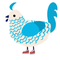 A cream and cerulean chicken with a lace pattern