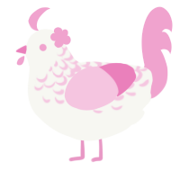 A white and pink chicken with a half-lace pattern