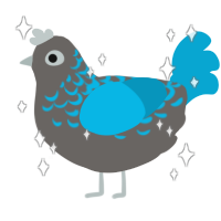 Pretty Eyes, a grey and cerulean chicken with a half-lace pattern