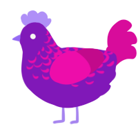 Pinkla, a violet and fuchsia chicken with a half-lace pattern