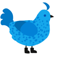 Anthem, a sky and sapphire chicken with a speckle pattern