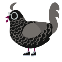 A black and grey chicken with a lace pattern