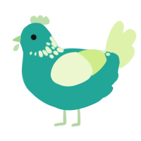 A turquoise and apple chicken with a neck-speckle pattern