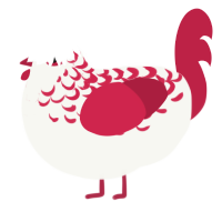 Vasily, a white and crimson chicken with a half-lace pattern