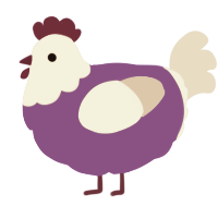 Jellybean, a violet and beige chicken with a head pattern