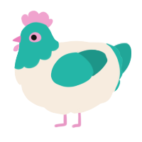 A cream and turquoise chicken with a head pattern
