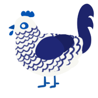 Prototype, a white and navy chicken with a lace pattern