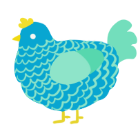 A cerulean and mint chicken with a lace pattern
