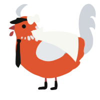 Adachi Rei, a vermilion and mist chicken with a neck-speckle pattern