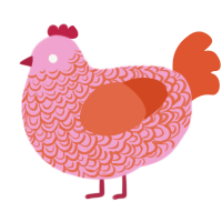 valentines, a pink and vermilion chicken with a double-lace pattern