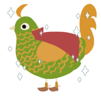 A chartreuse and orange chicken with a lace pattern