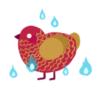 A crimson and gold chicken with a lace pattern