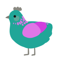 free, a turquoise and orchid chicken with a neck-speckle pattern