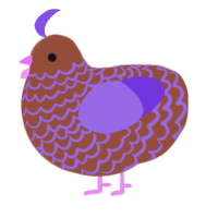 A russet and blurple chicken with a lace pattern