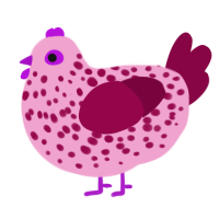 Canteen, a pink and maroon chicken with a speckle pattern
